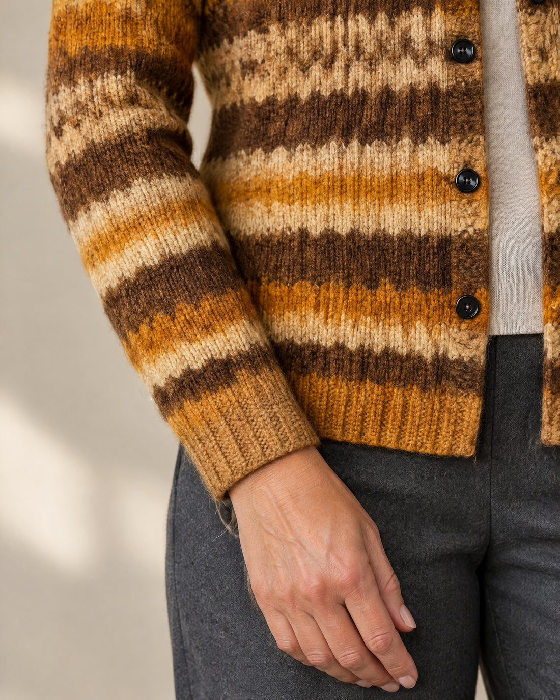 Tonal Stripe Crew Neck Cardigan