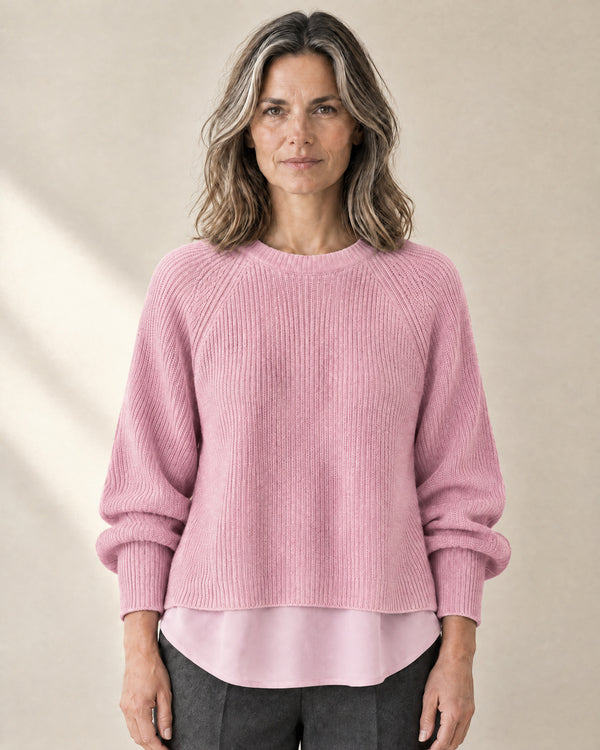 Layered Hem Ribbed Jumper in Pink