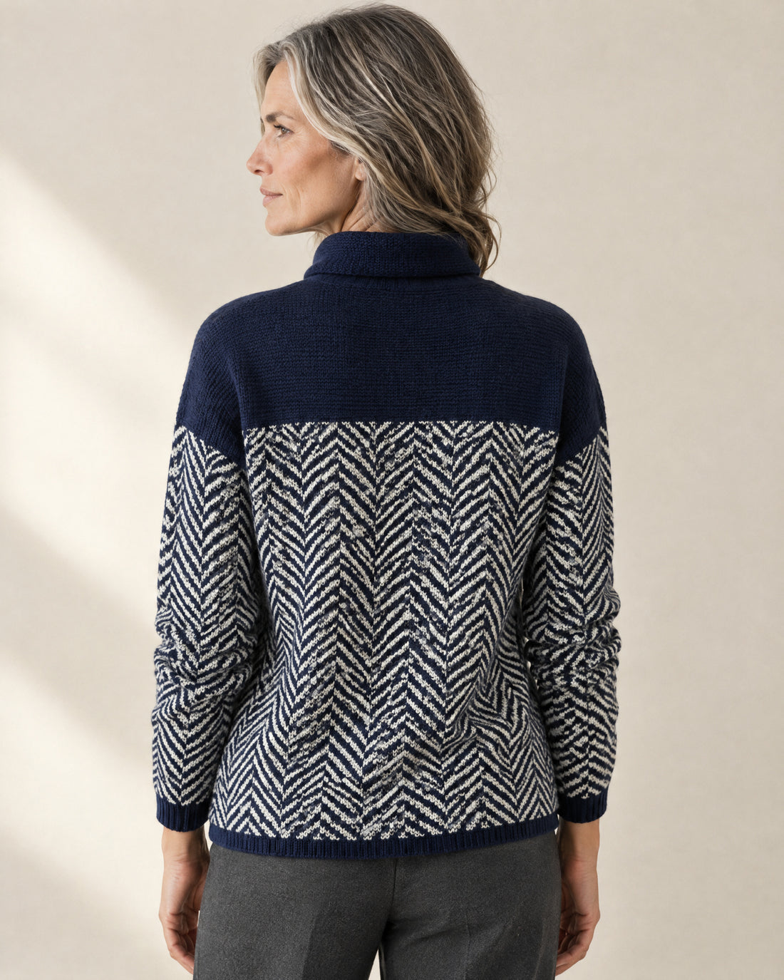 Zigzag Cotton Roll Neck Jumper