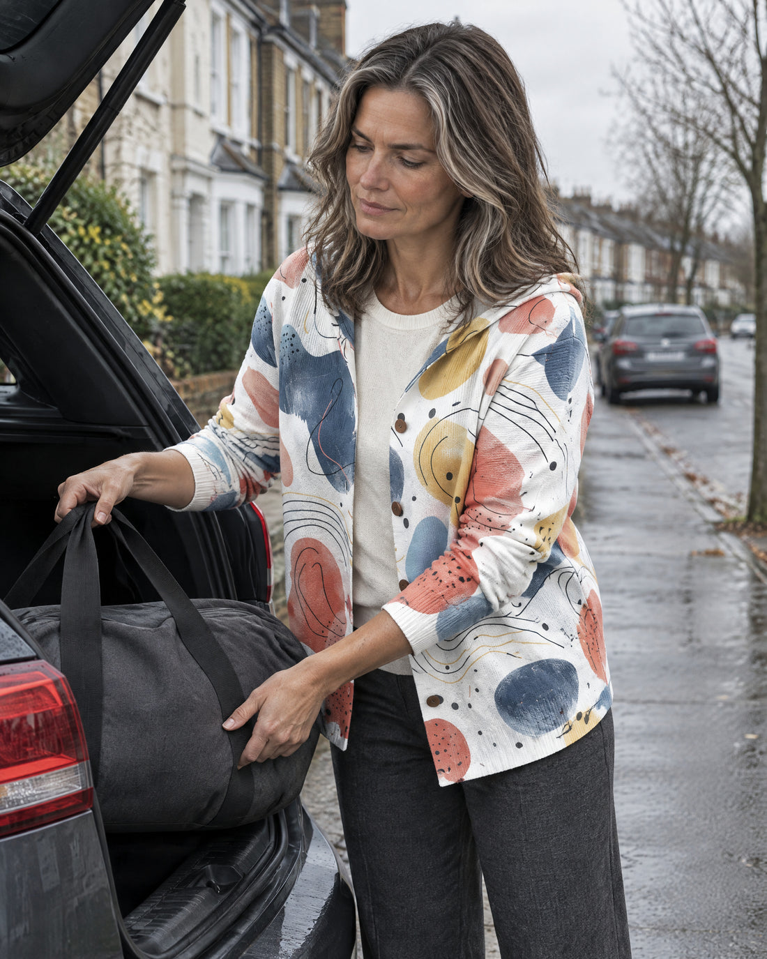Patterned Hooded Cardigan