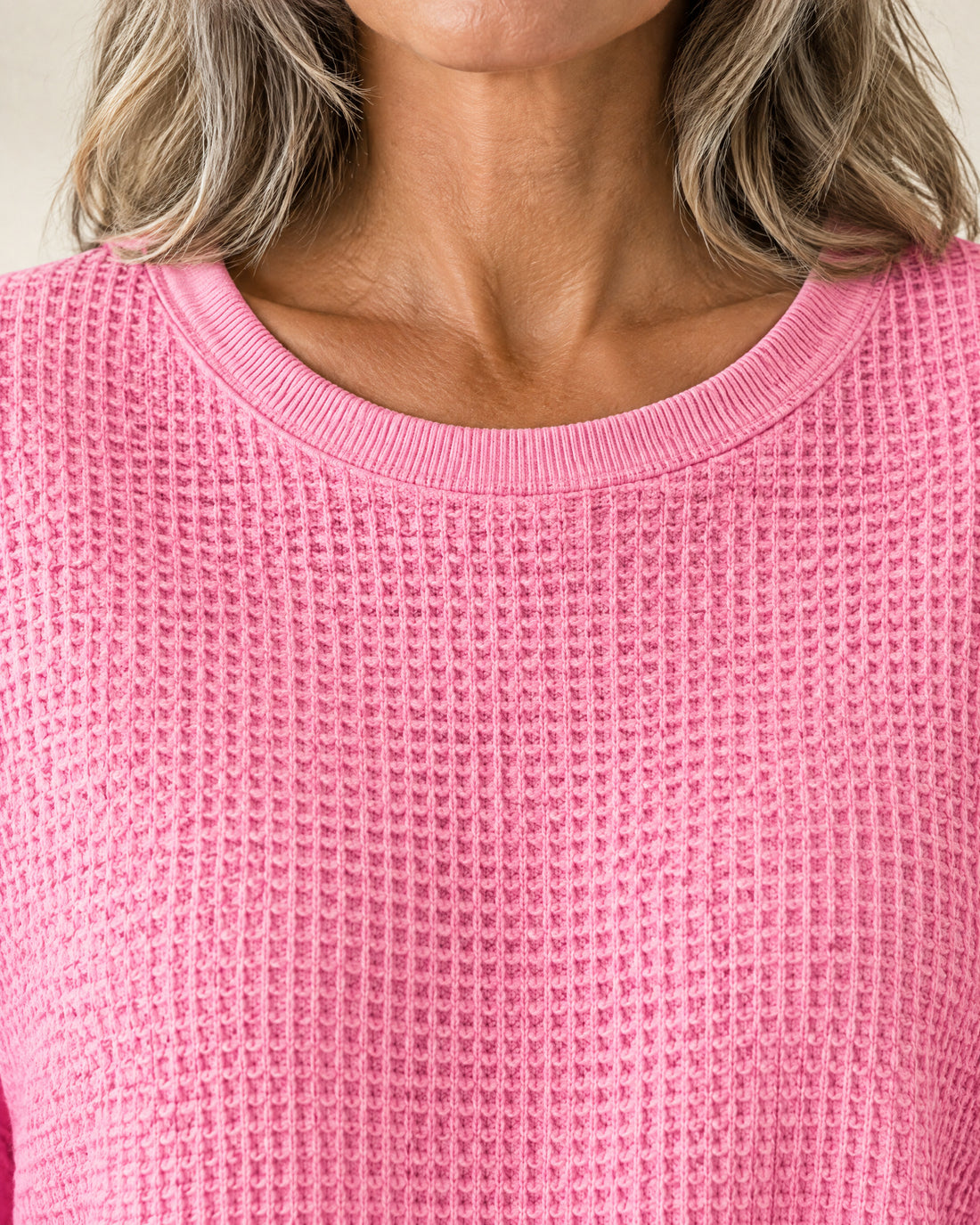 Waffle-Knit Crew Neck Jumper