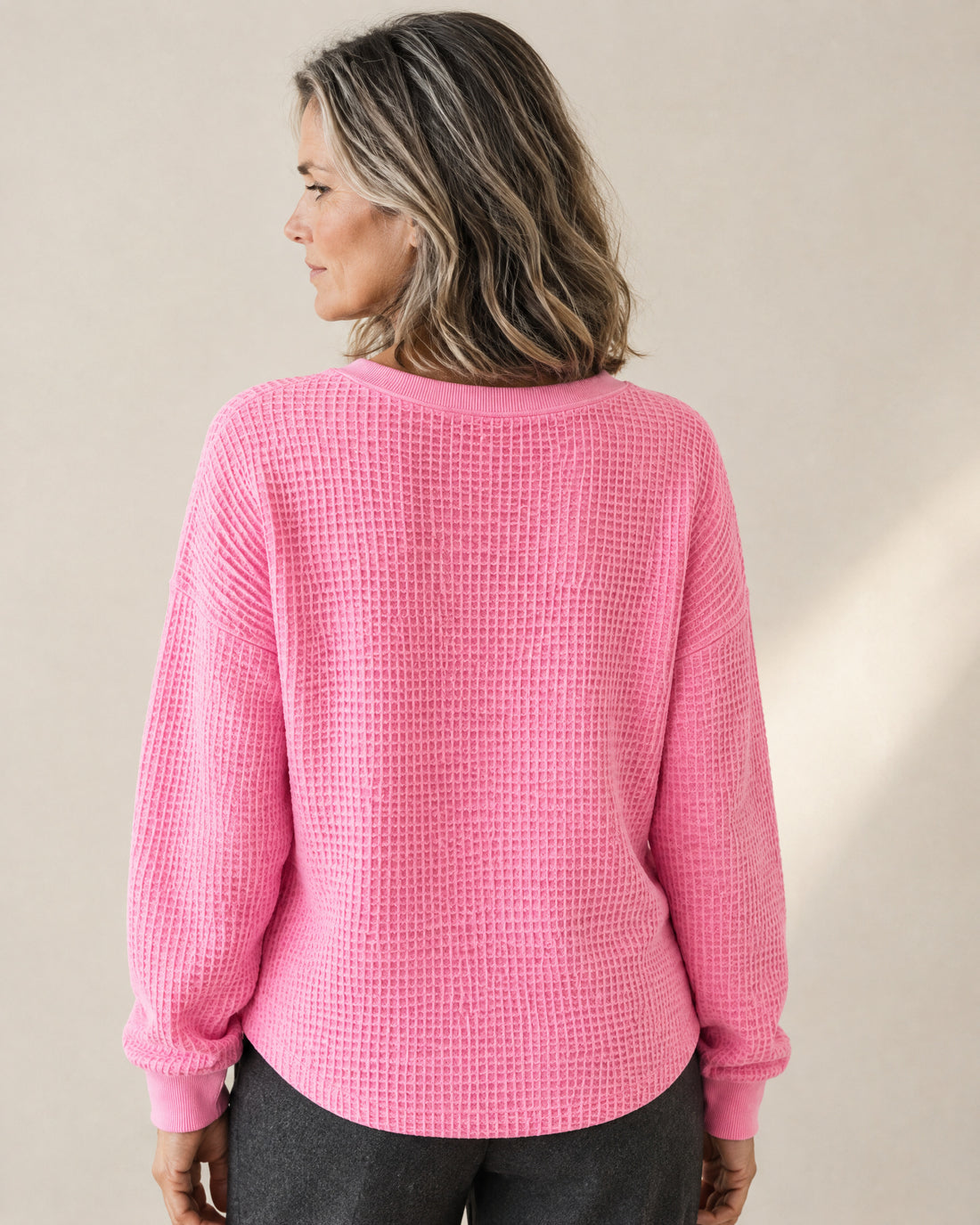 Waffle-Knit Crew Neck Jumper
