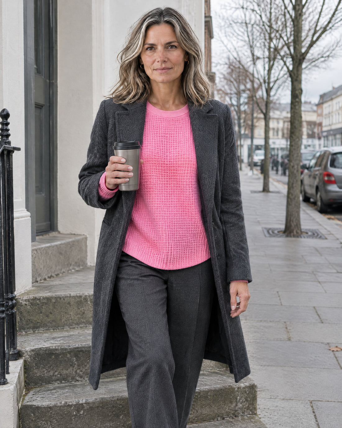 Waffle-Knit Crew Neck Jumper