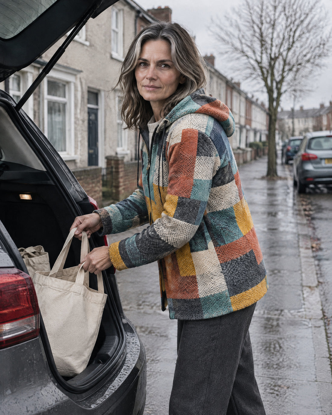 Geometric Print Hooded Cardigan