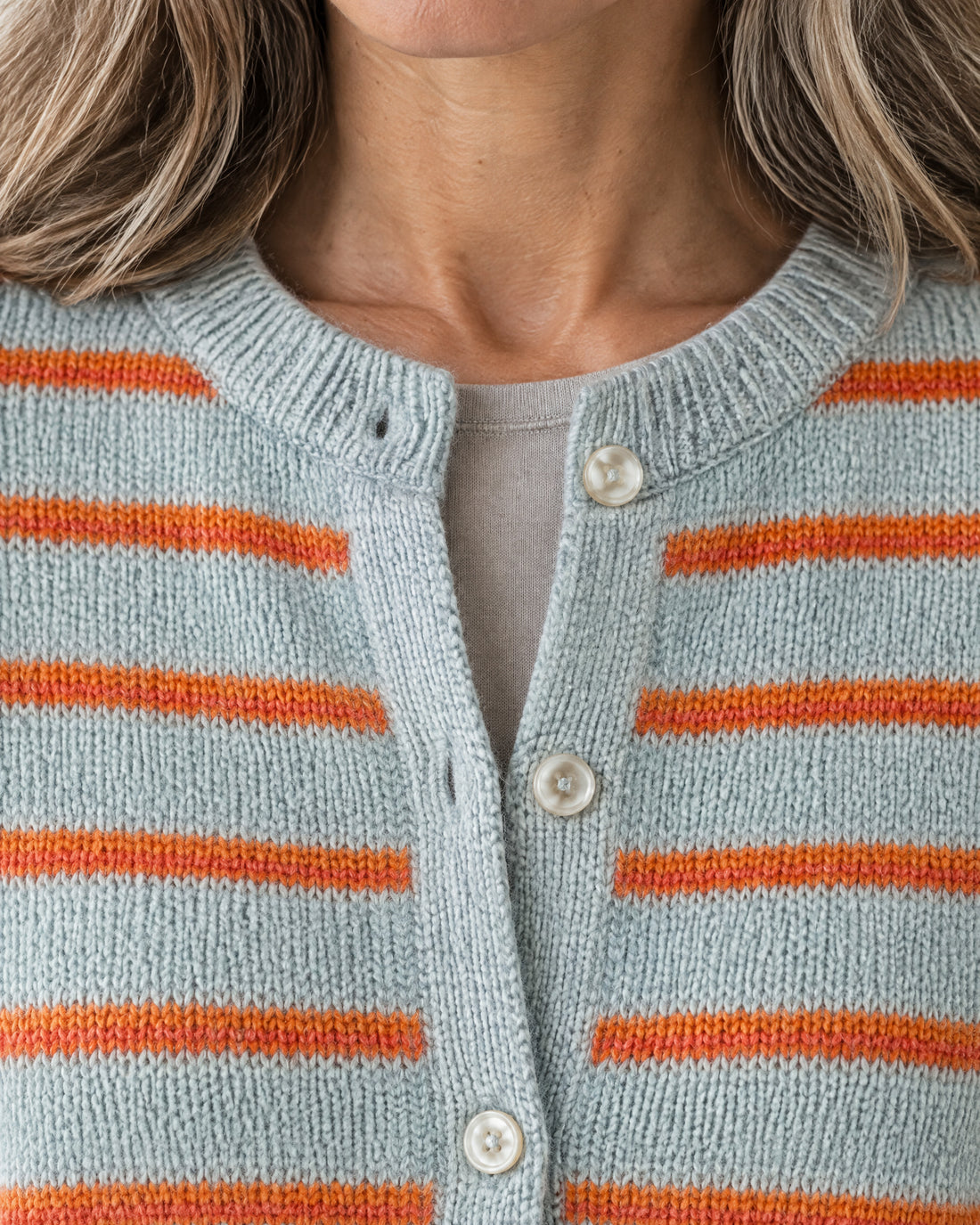 Contrast-Stripe Button Cardigan