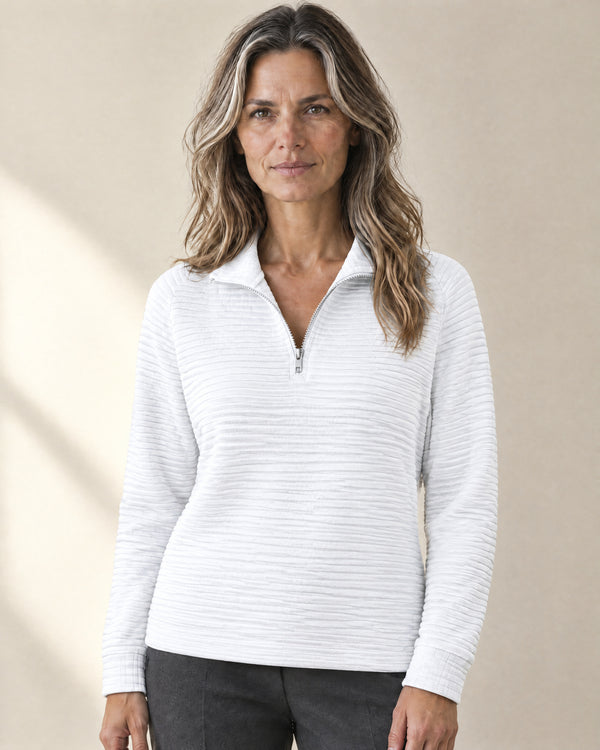 Ribbed Quarter-Zip Jumper in White