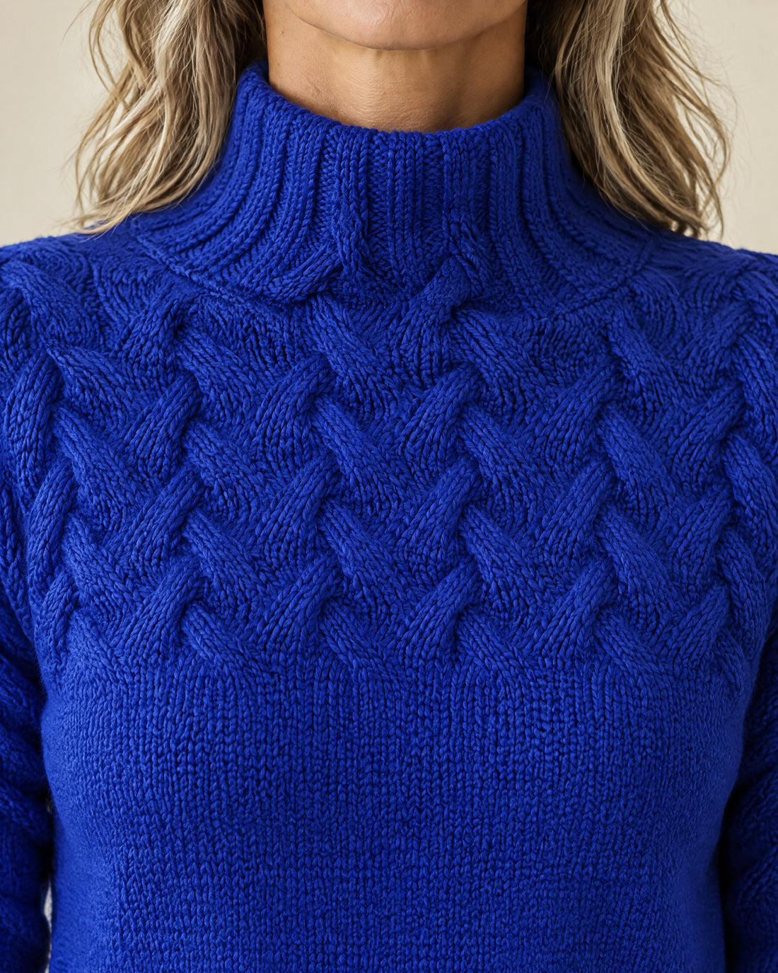 Cotton Cable Knit Roll Neck Jumper
