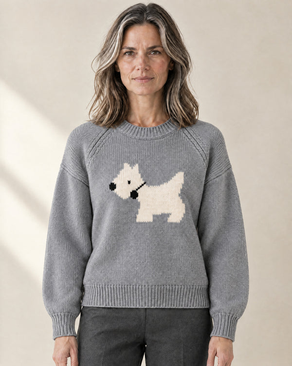 Scottie Dog Motif Jumper in Grey