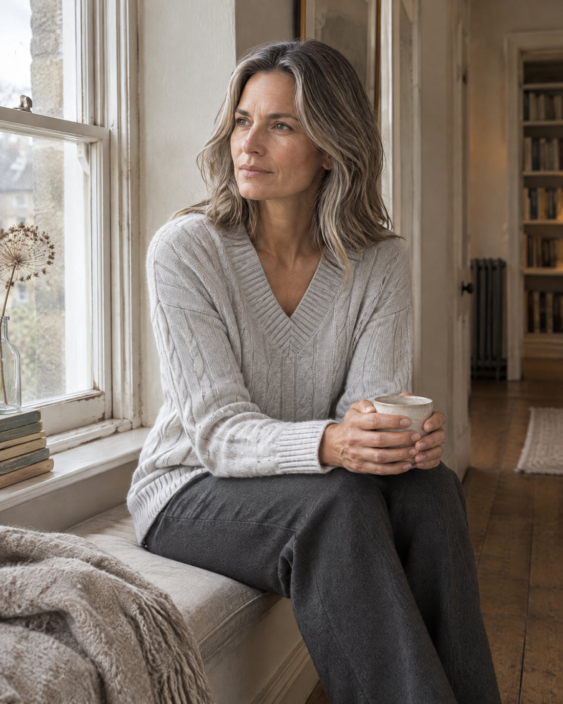 V-Neck Cable Knit Jumper
