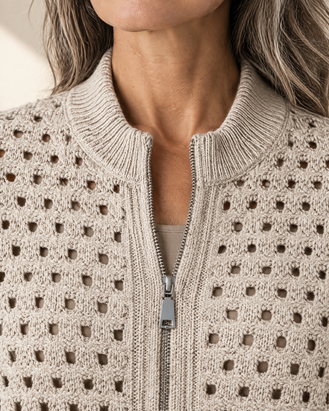 Openwork Zip-Through Cardigan
