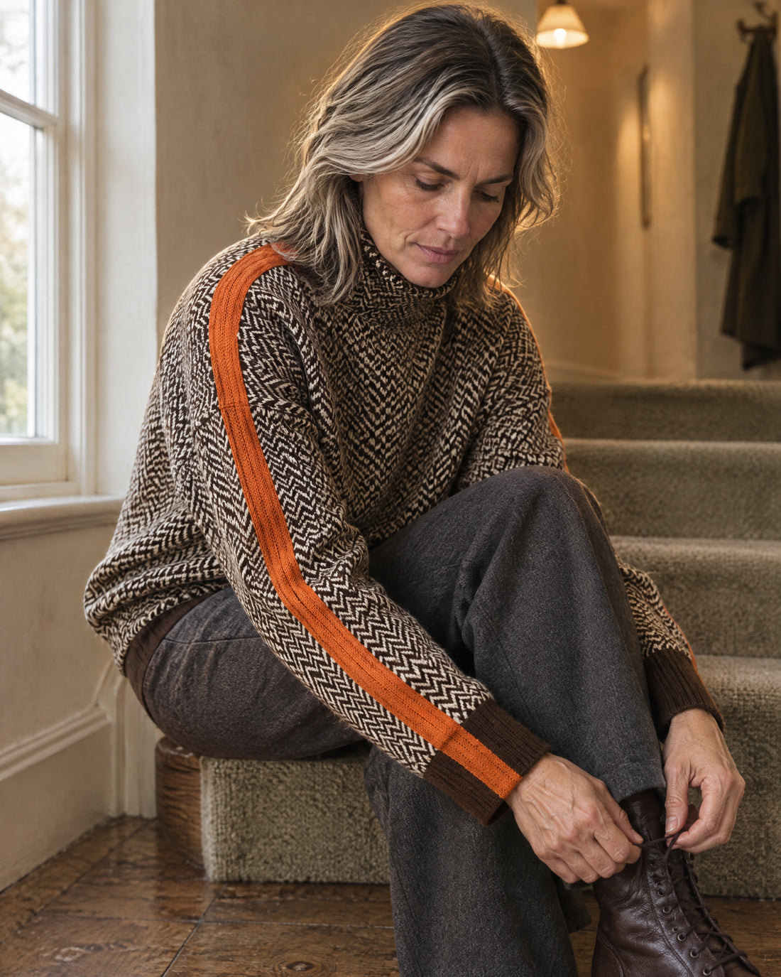 Herringbone Roll Neck Jumper
