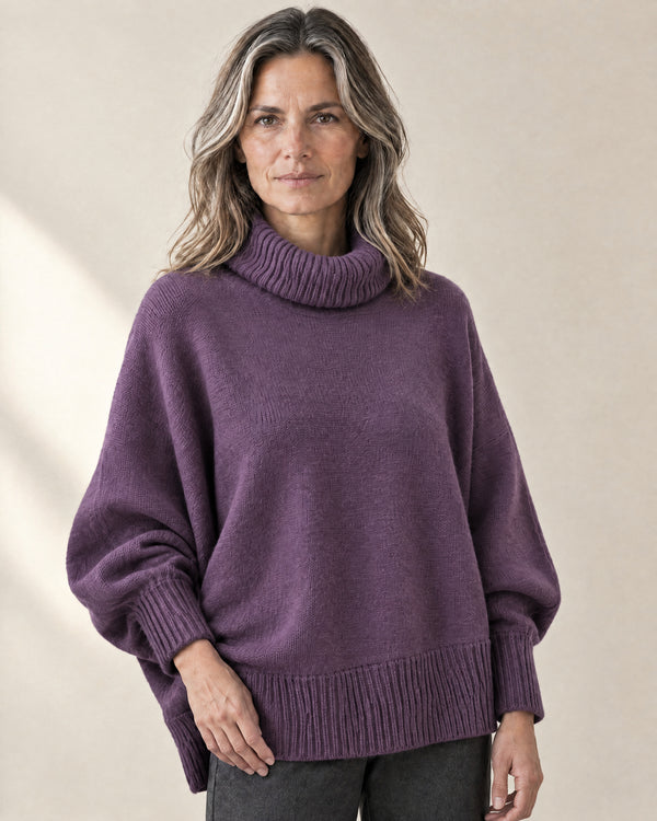 Batwing Roll Neck Jumper in Purple