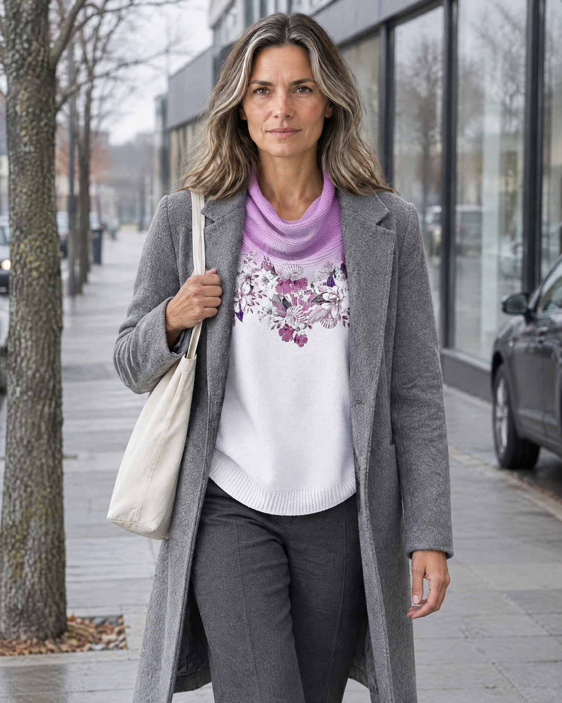 Floral Print Cotton Roll Neck Jumper