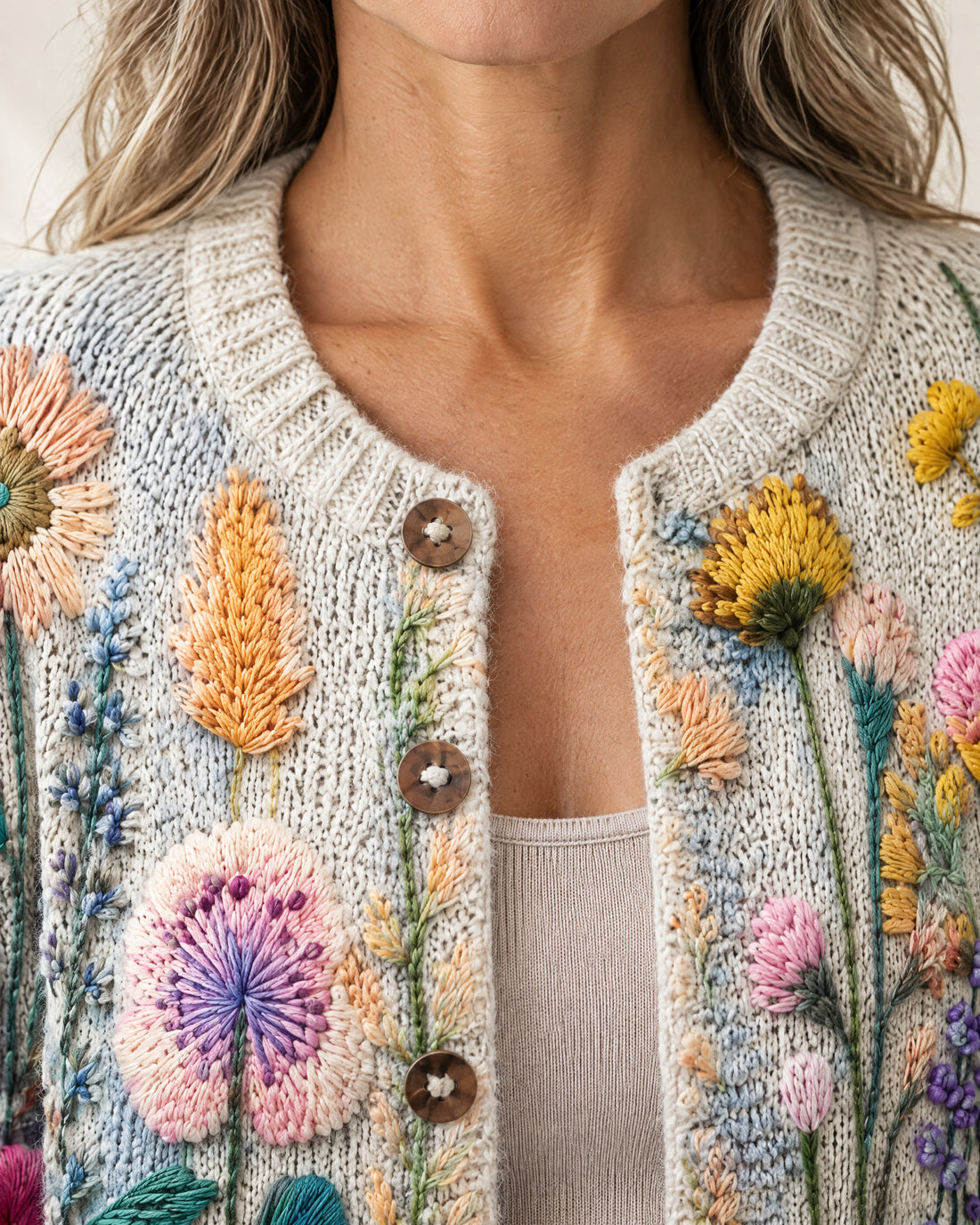 Wildflower Motif Button Cardigan