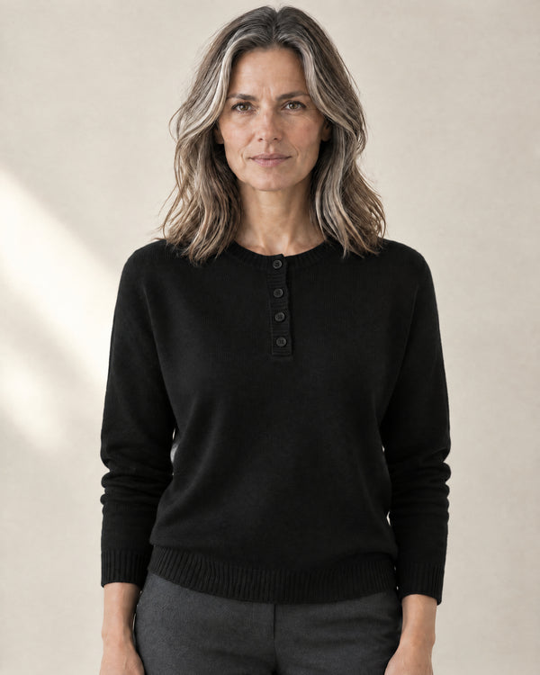 Henley Button Jumper in Black