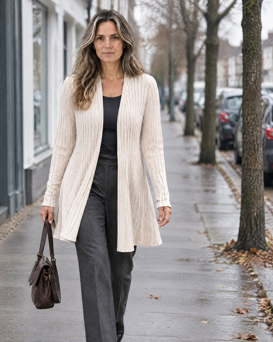 Ribbed Open-Front Longline Cardigan