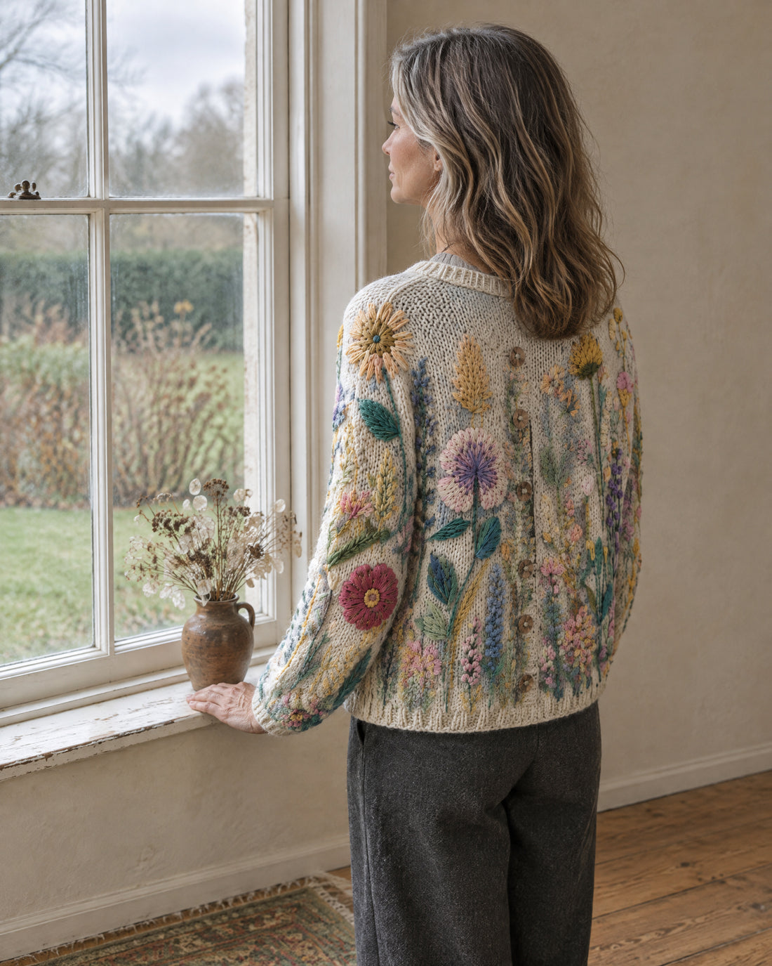 Wildflower Motif Button Cardigan