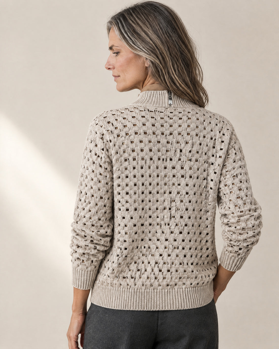 Openwork Zip-Through Cardigan