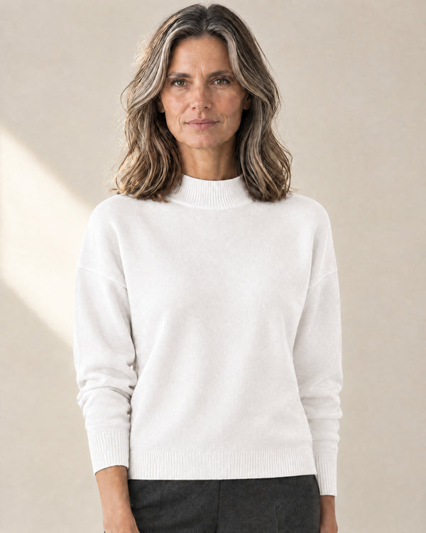 Fine-Knit Funnel Neck Jumper in White