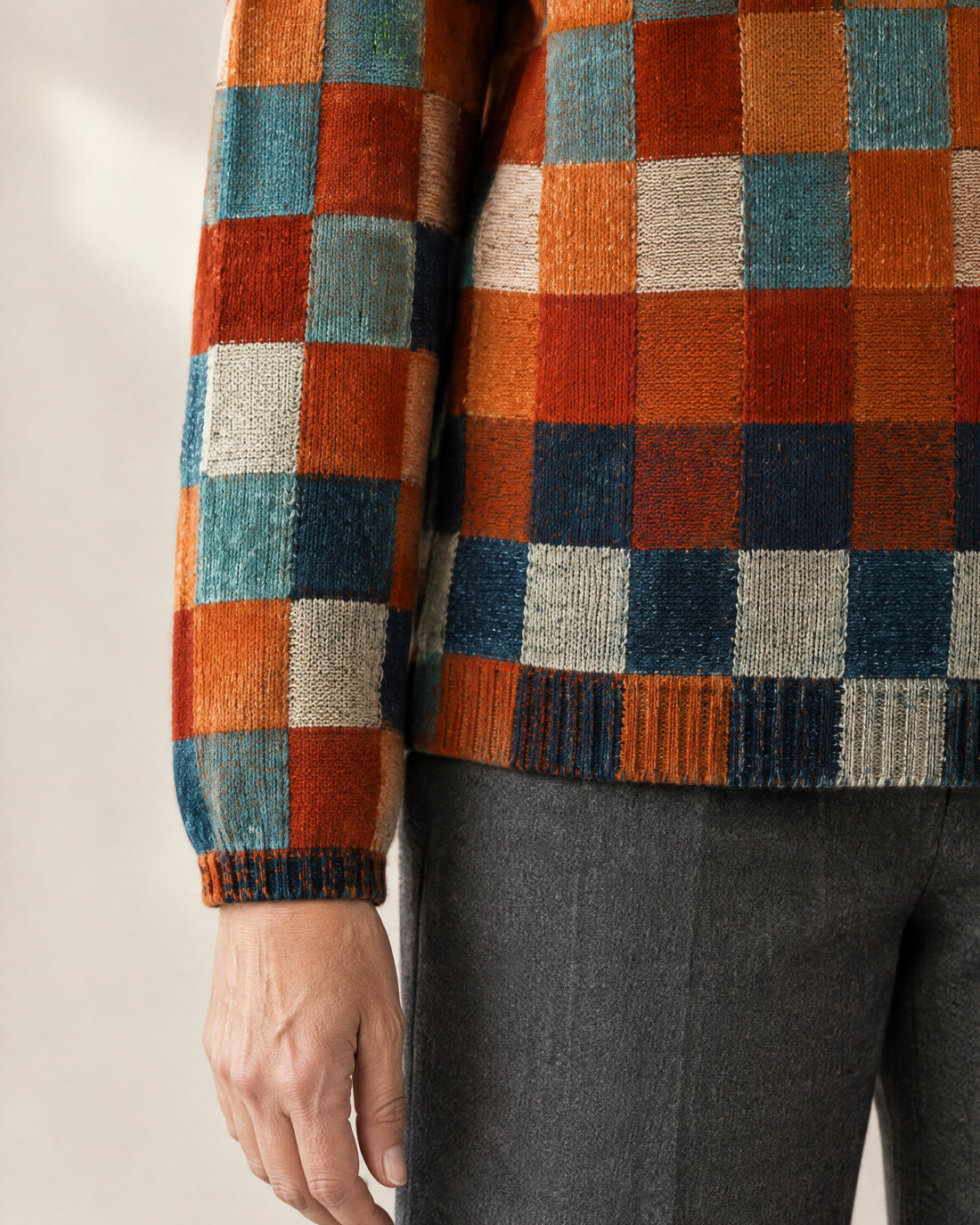 Patchwork Check Mock Neck Jumper