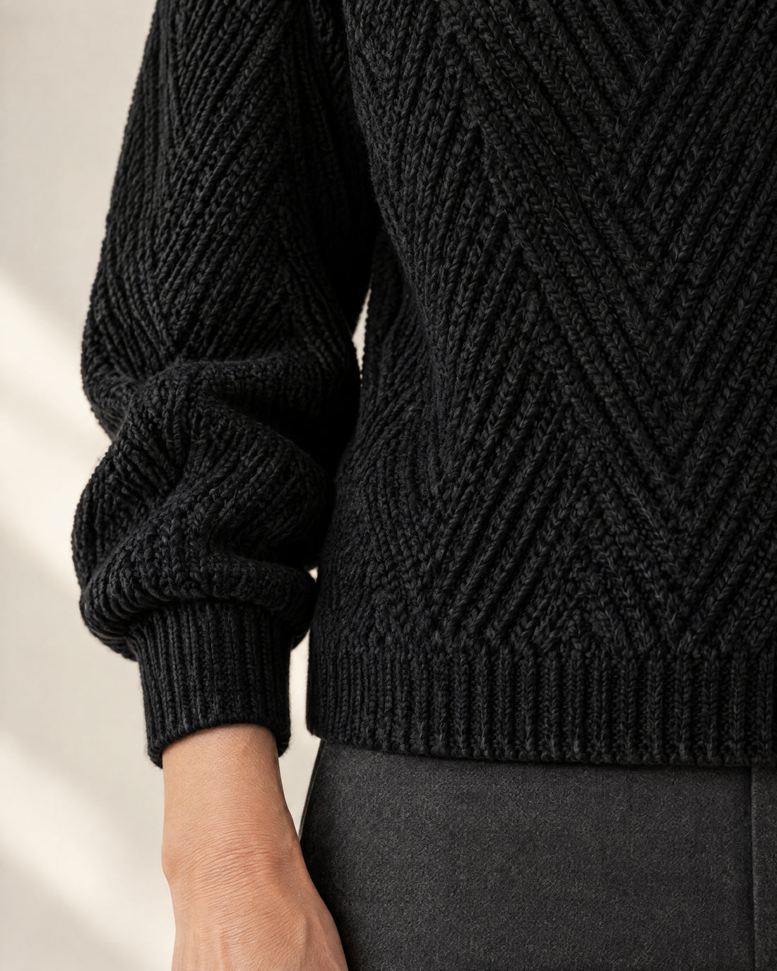 Chunky V-Stitch Mock Neck Jumper