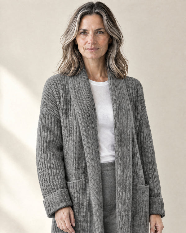 Shawl Collar Longline Cardigan in Grey