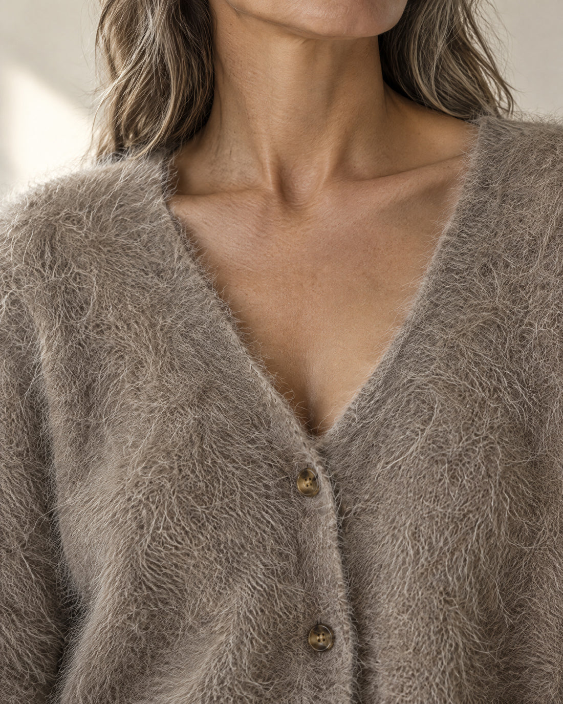 Brushed V-Neck Button Cardigan