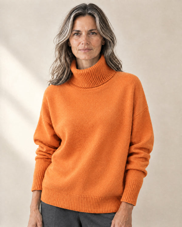 Slouchy Roll Neck Jumper in Orange