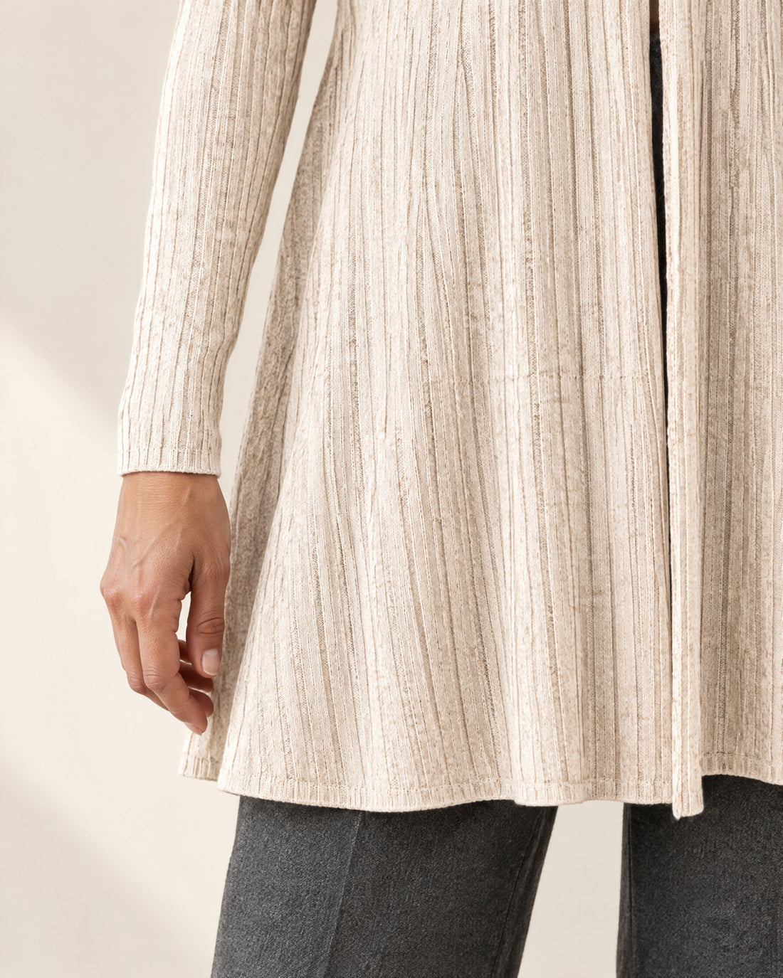 Ribbed Open-Front Longline Cardigan