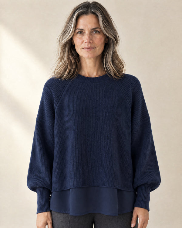 Shirt-Hem Layered Jumper in Navy