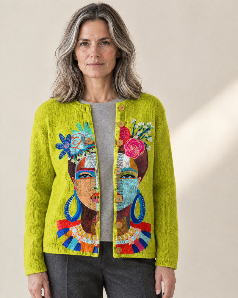 Portrait Print Button Cardigan