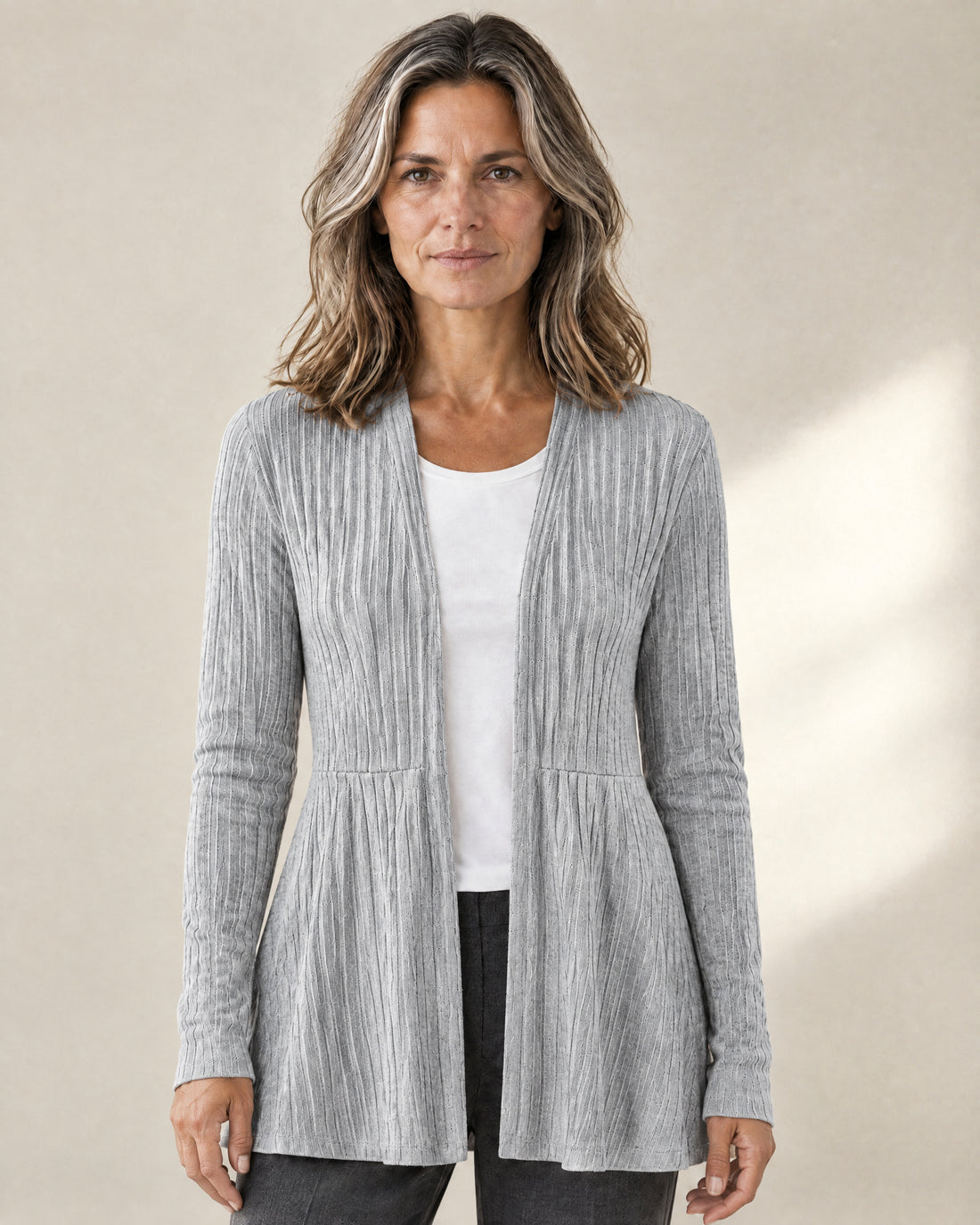 Ribbed Open-Front Longline Cardigan
