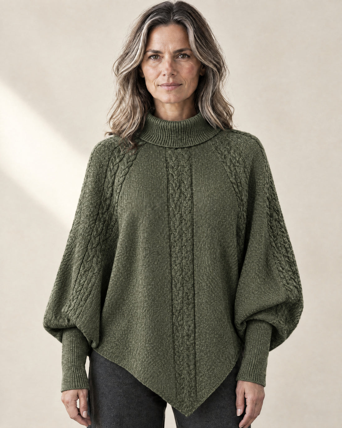 Cable Knit Batwing Poncho Jumper