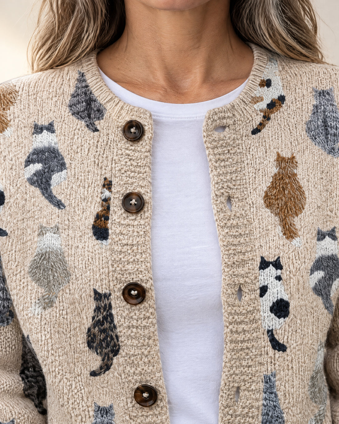 Cat Motif Button Cardigan