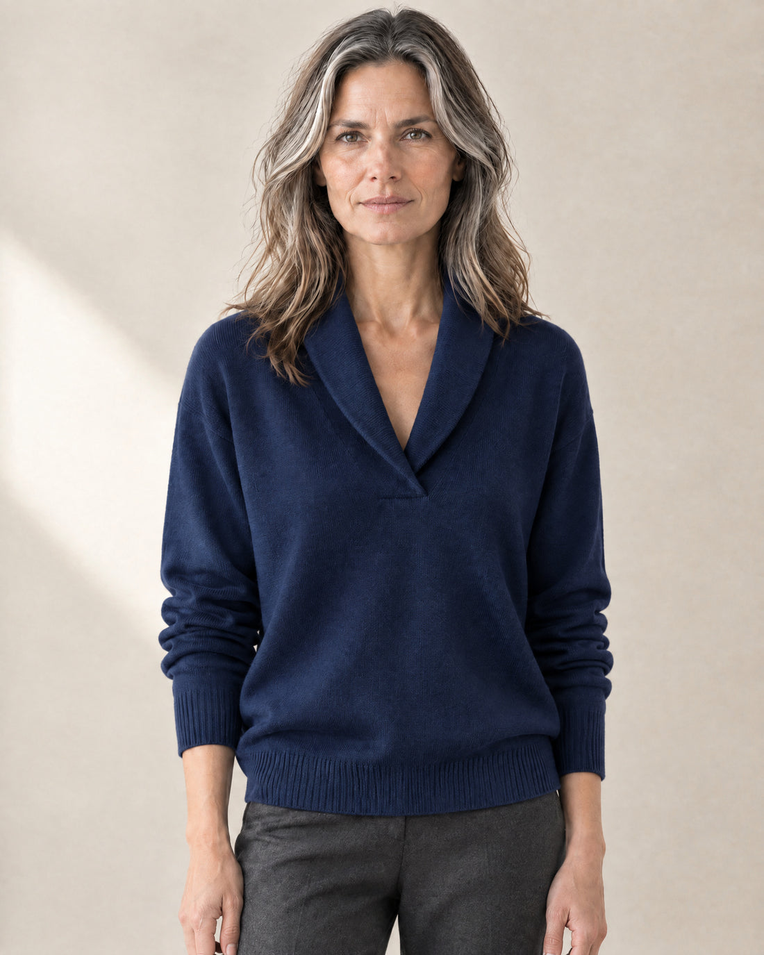 Shawl Collar V-Neck Jumper
