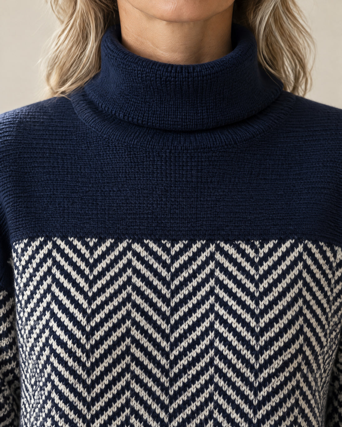 Zigzag Cotton Roll Neck Jumper