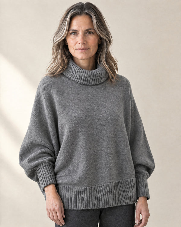 Batwing Roll Neck Jumper in Grey