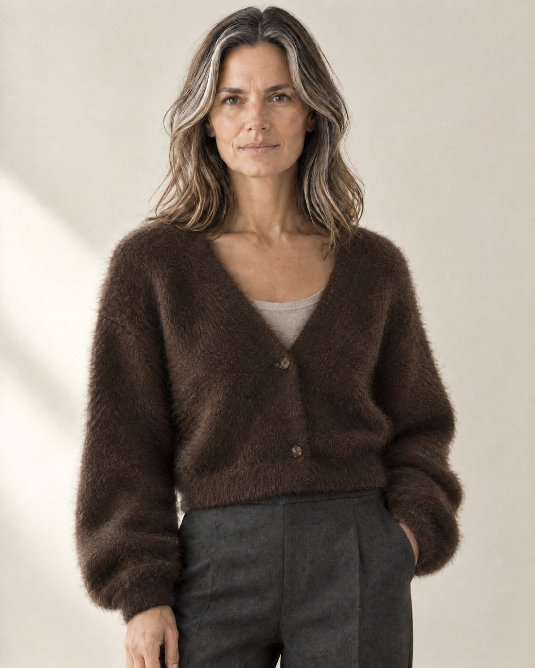 Brushed V-Neck Button Cardigan
