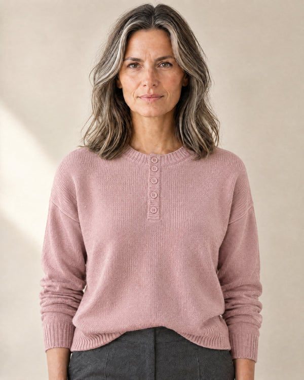 Four-Button Henley Jumper in Light Pink