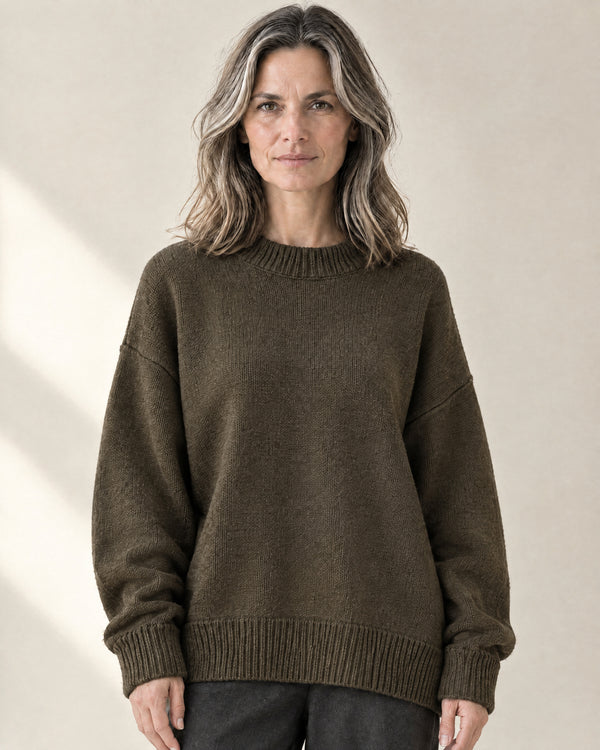 Oversized Soft-Knit Jumper in Olive Brown