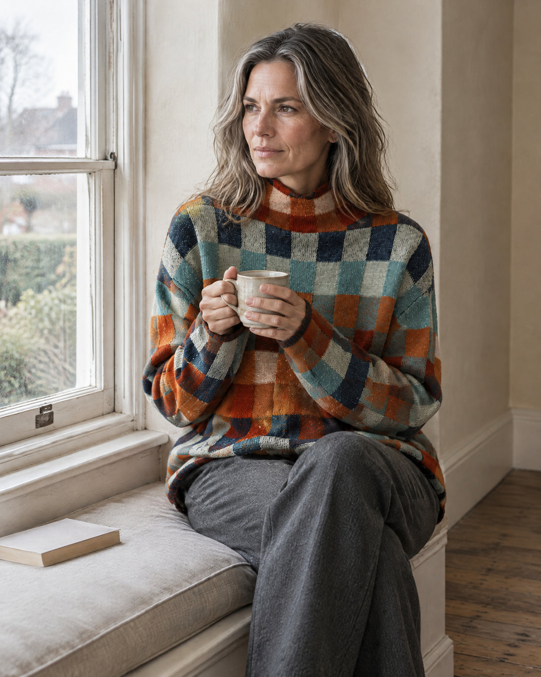 Patchwork Check Mock Neck Jumper
