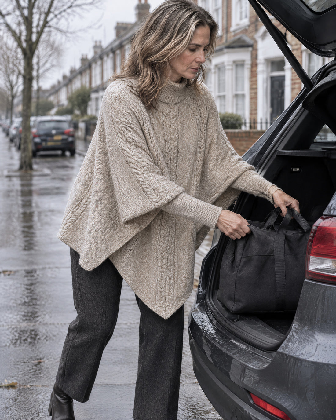 Cable Knit Batwing Poncho Jumper