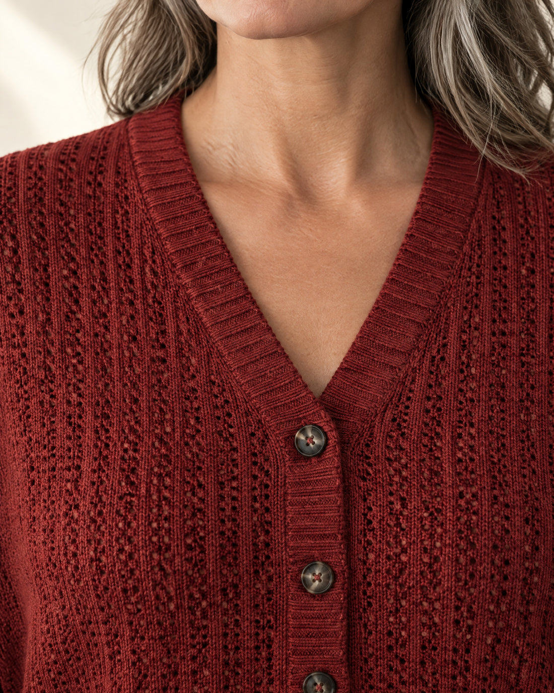 Pointelle V-Neck Cardigan