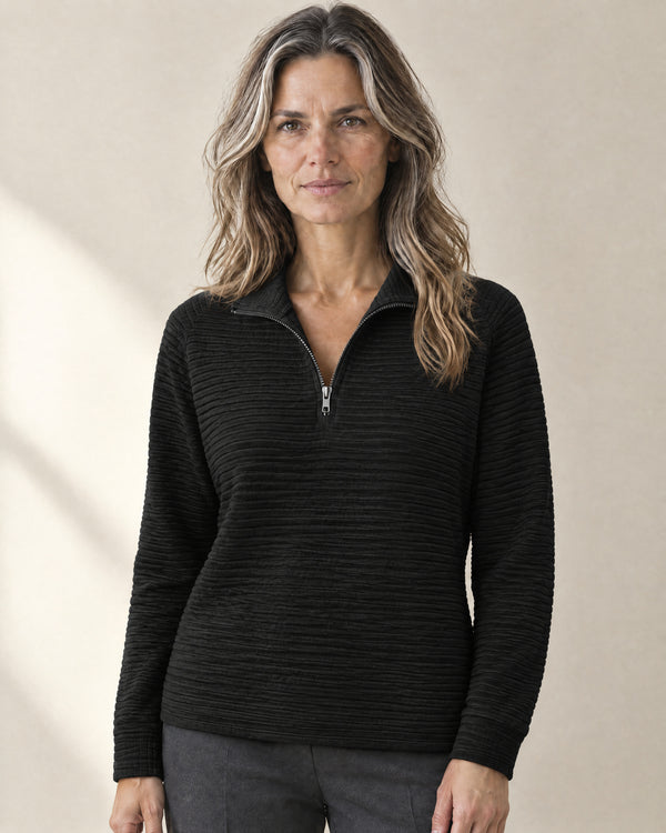 Ribbed Quarter-Zip Jumper in Black