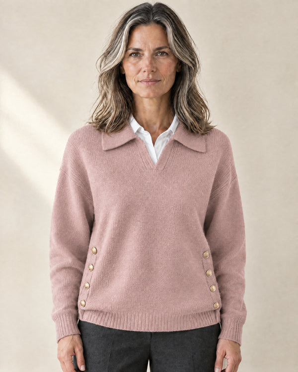 Polo Collar Button-Detail Jumper in Pink