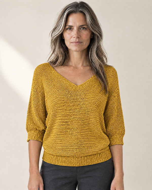 Three-Quarter Sleeve Jumper in Yellow