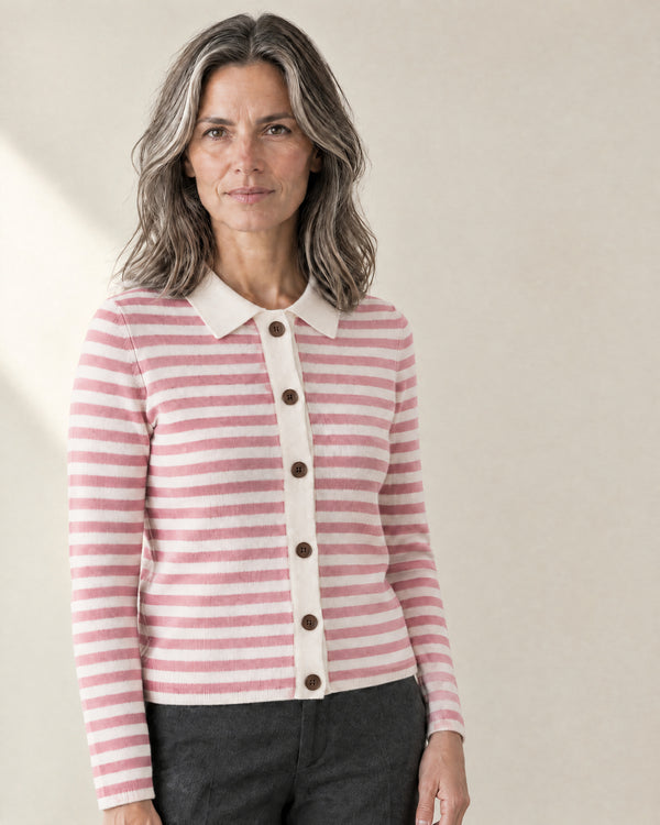 Striped Collared Cardigan in Pink