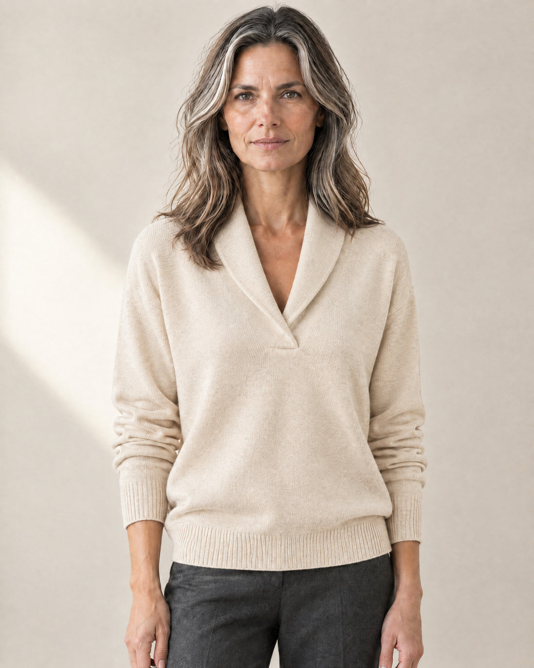 Shawl Collar V-Neck Jumper