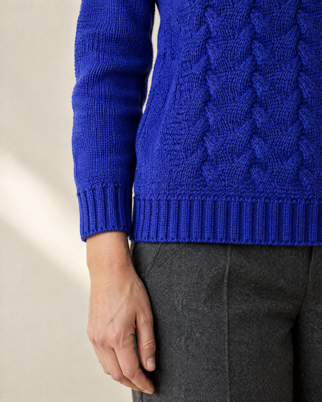 Cotton Cable Knit Roll Neck Jumper
