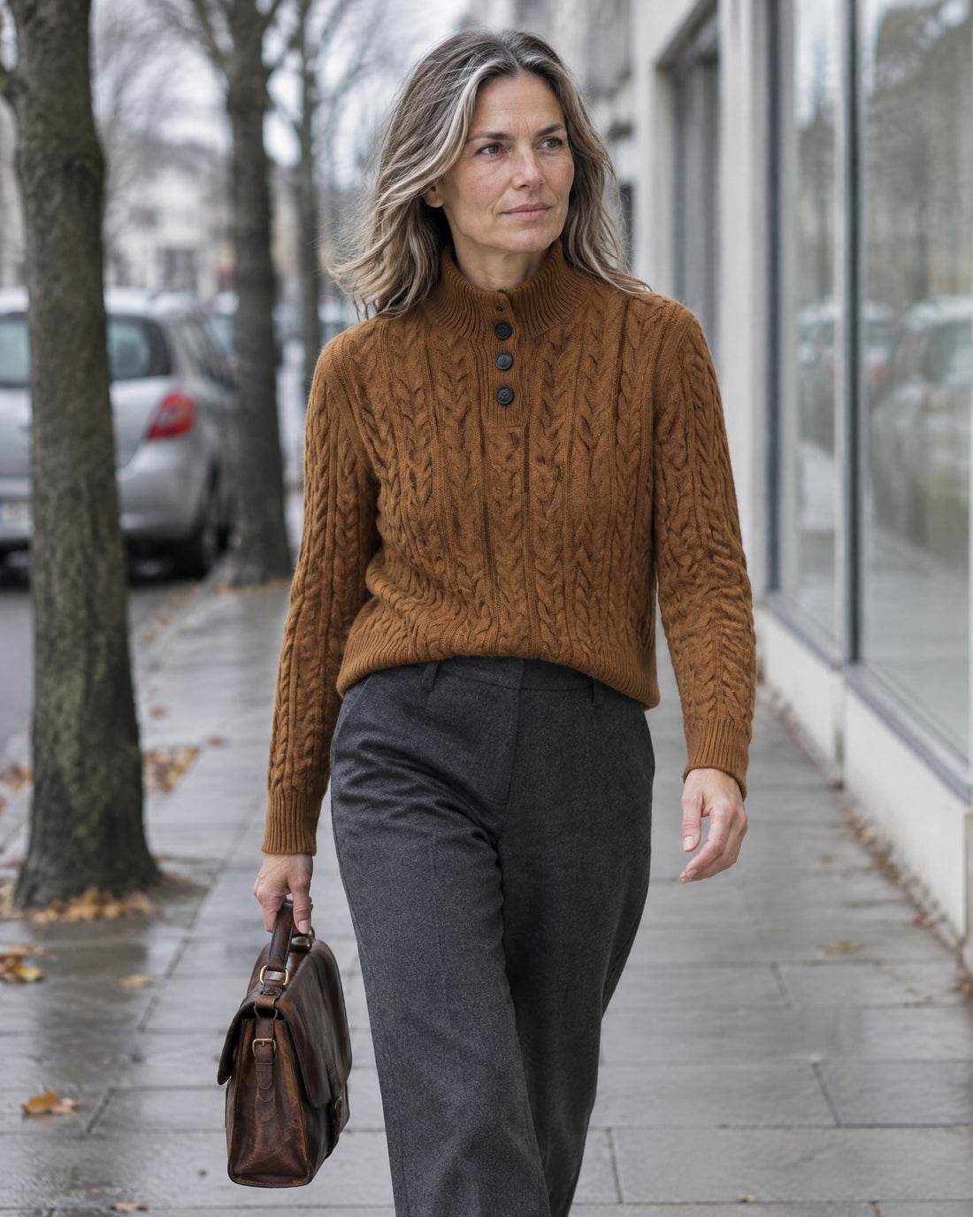Cable Knit Stand Collar Jumper